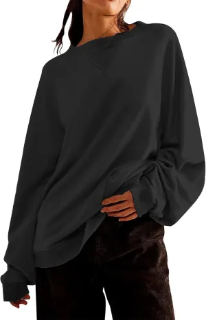 Oversized Sweatshirt for Women Long Sleeve 2024 Fashion Fall Pullover Top Fleece Tunics Sweaters Solid Colour Top