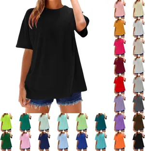 Oversized Tshirts for Women Basic Solid Loose Fit Casual Tops Crewneck Short Sleeve Summer Tees