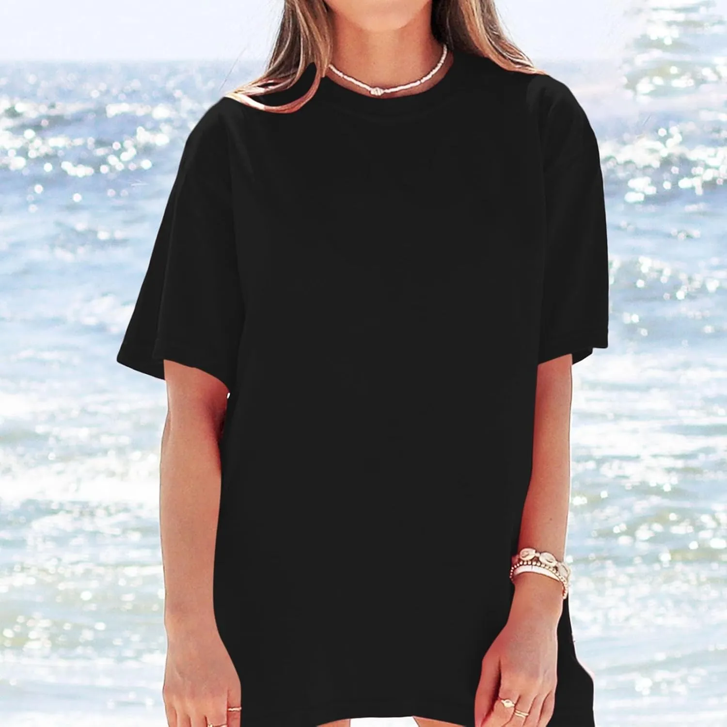 Oversized Tshirts for Women Basic Solid Loose Fit Casual Tops Crewneck Short Sleeve Summer Tees