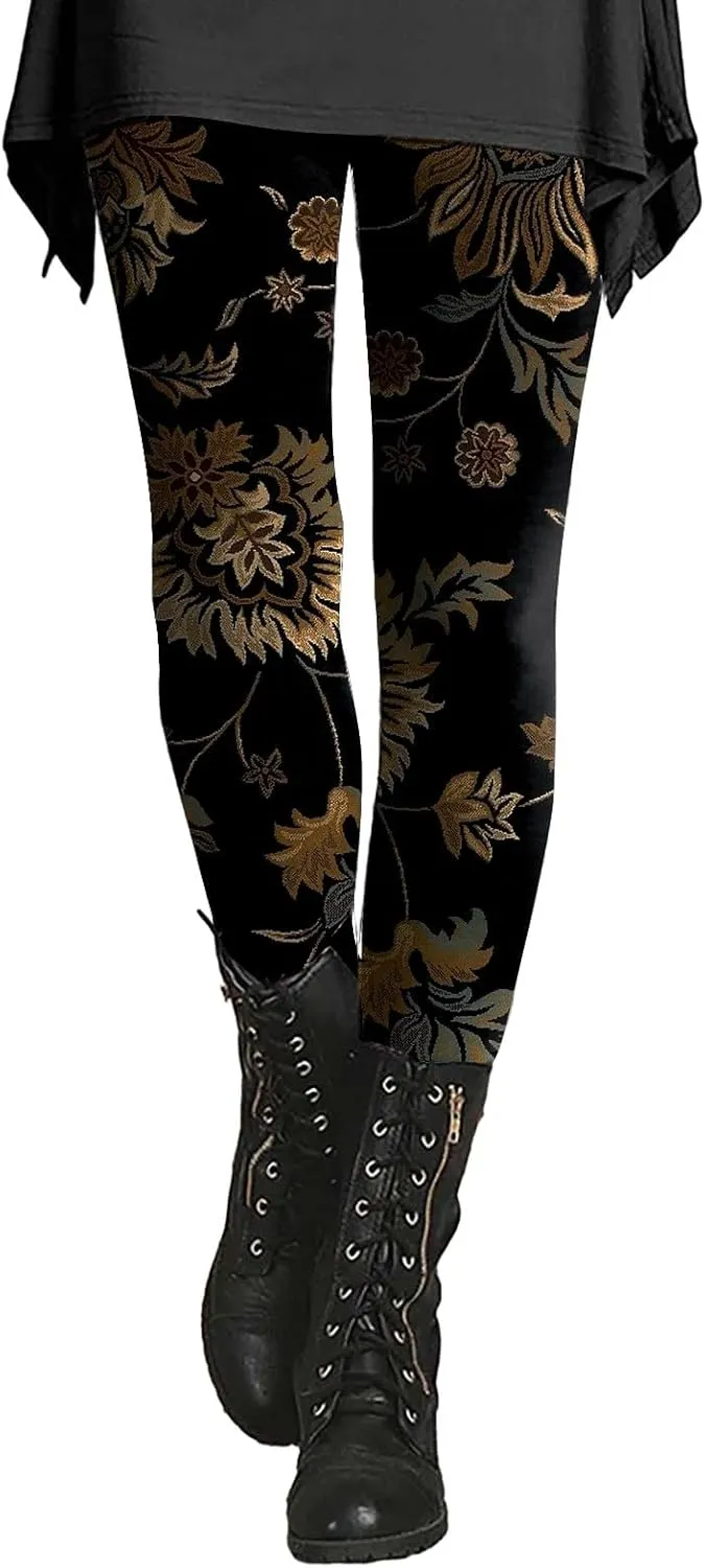 Patterned Cotton Leggings for Women Capri Soft Cotton Leggings High Waisted Women Compression Leggings