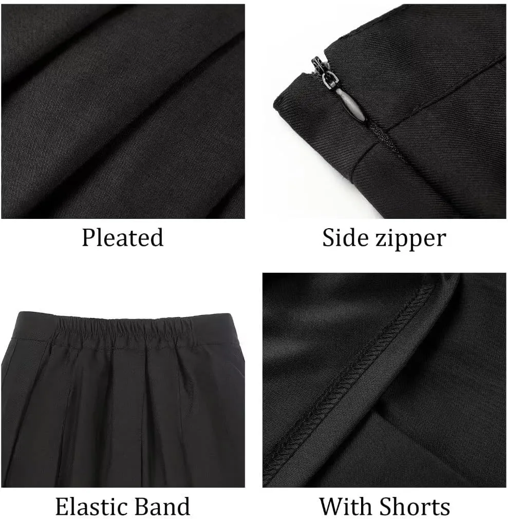 Pleated Mini Skirt High Waisted Tennis Skirts Skorts for Women Girls School Uniform Dress Cheer Skirt with Shorts,2T-4XL