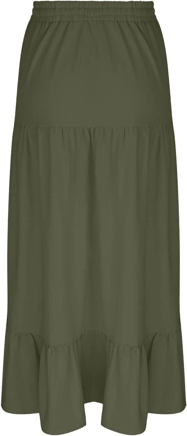 Plus Size Maxi Skirts for Women Summer Boho Flowy Tiered A-Line Skirt Casual Fashion Elastic Waist Pleated Dress