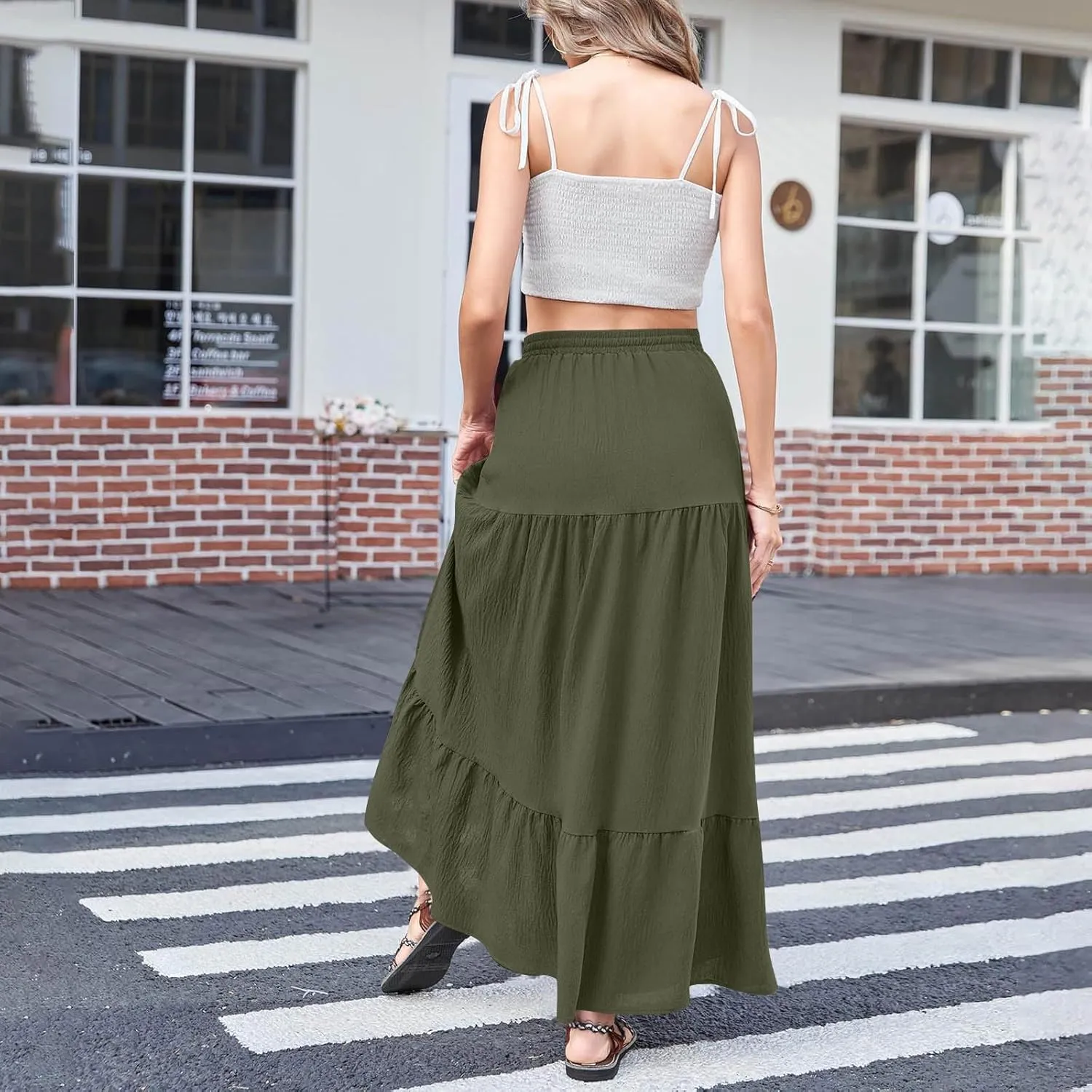 Plus Size Maxi Skirts for Women Summer Boho Flowy Tiered A-Line Skirt Casual Fashion Elastic Waist Pleated Dress