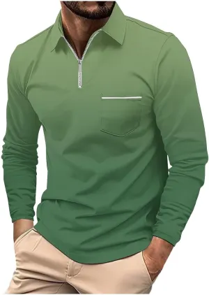 Polo Shirts for Men Long Sleeve Striped Business Casual Shirts Fashion Color Block Golf Polo Shirt Tops