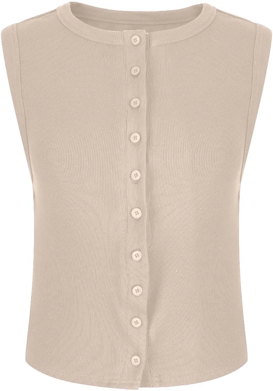 Ribbed Kint Tank Tops for Women Summer Button Front Sleeveless Cropped Shirts Casual Sexy Slim Fit Going Out Blouse