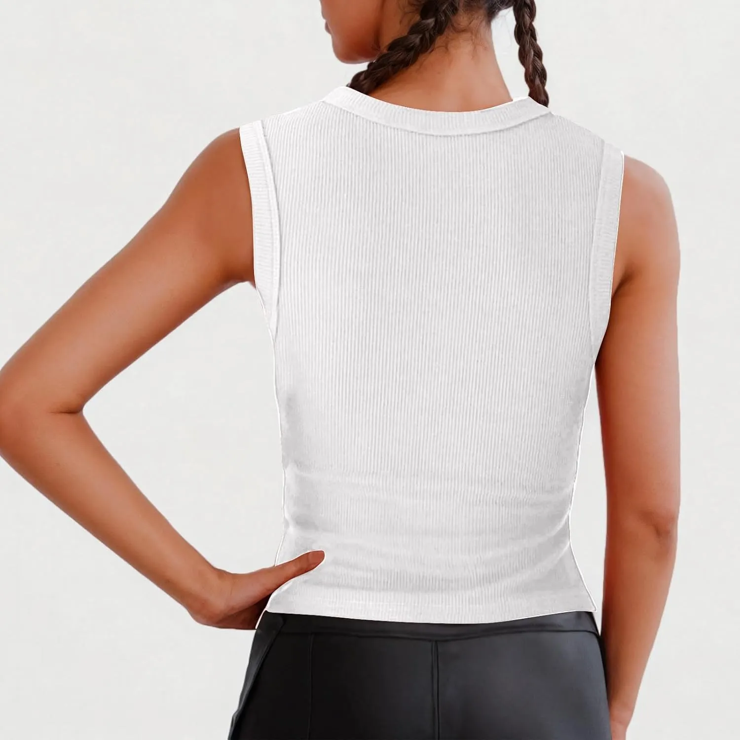 Ribbed Kint Tank Tops for Women Summer Button Front Sleeveless Cropped Shirts Casual Sexy Slim Fit Going Out Blouse