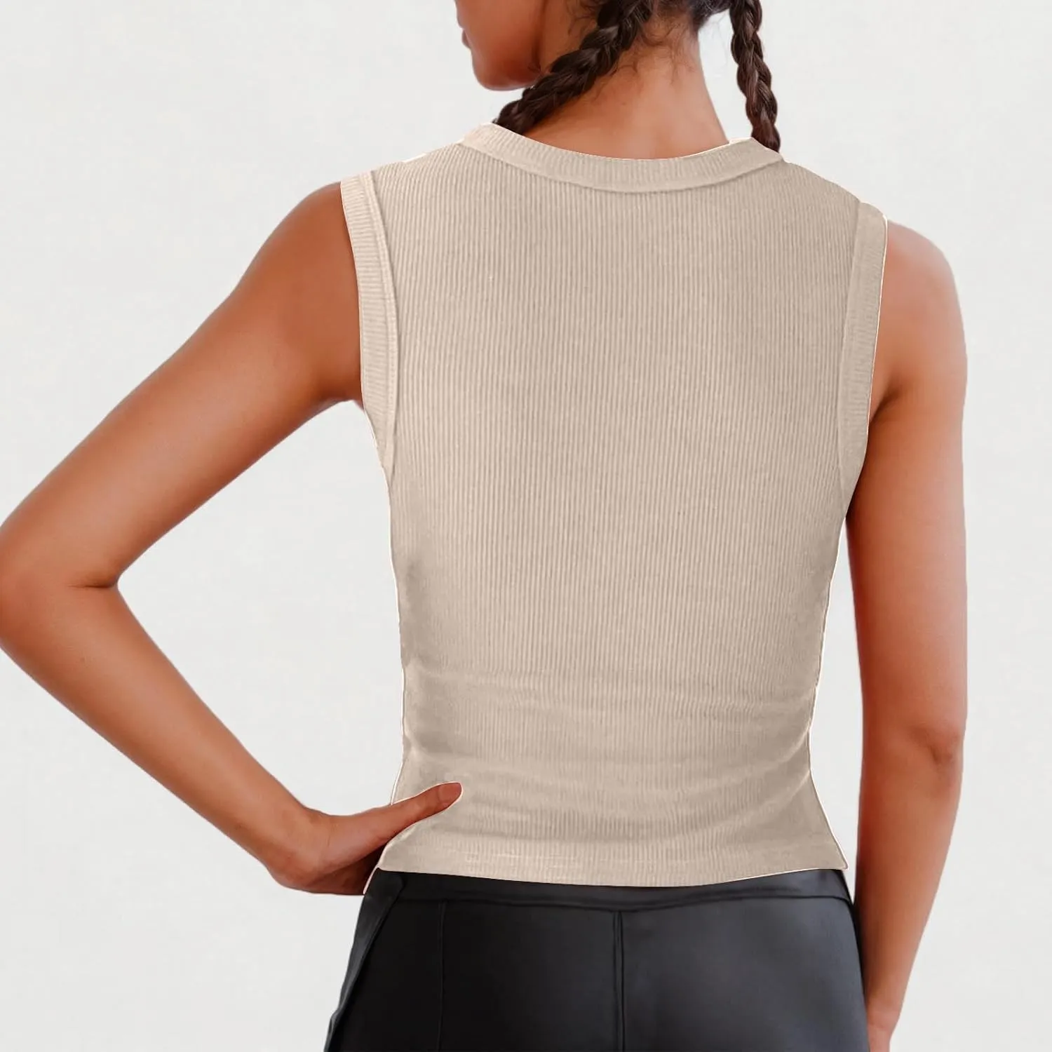 Ribbed Kint Tank Tops for Women Summer Button Front Sleeveless Cropped Shirts Casual Sexy Slim Fit Going Out Blouse