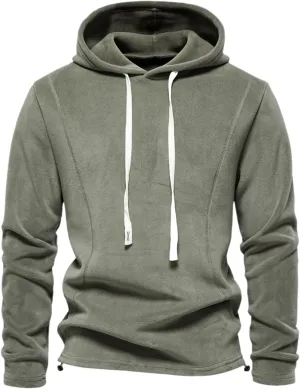 RINTONIX Men Long Sleeve Solid Stitching Striped Drawstring Fleece Pullover Hodoies Thermal Polar Fleece Hooded Jacket