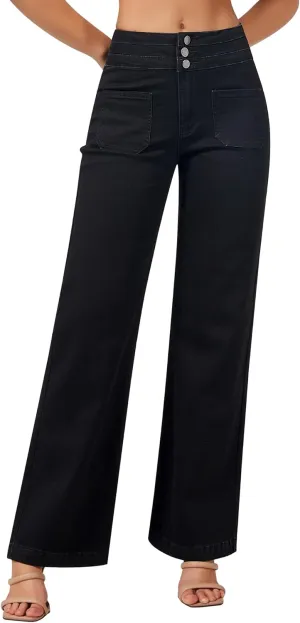 roswear Wide Leg Jeans Woman High Waist Stretchy Loose Denim Pants