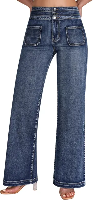 roswear Wide Leg Jeans Woman High Waist Stretchy Loose Denim Pants