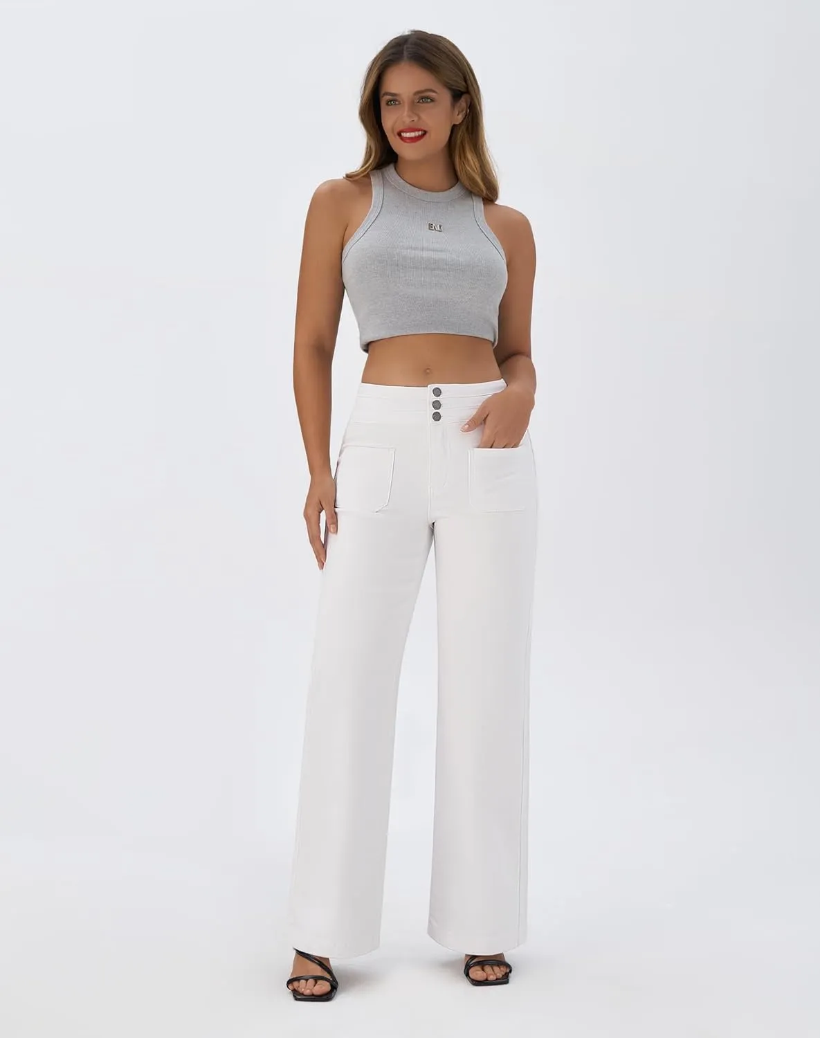 roswear Wide Leg Jeans Woman High Waist Stretchy Loose Denim Pants