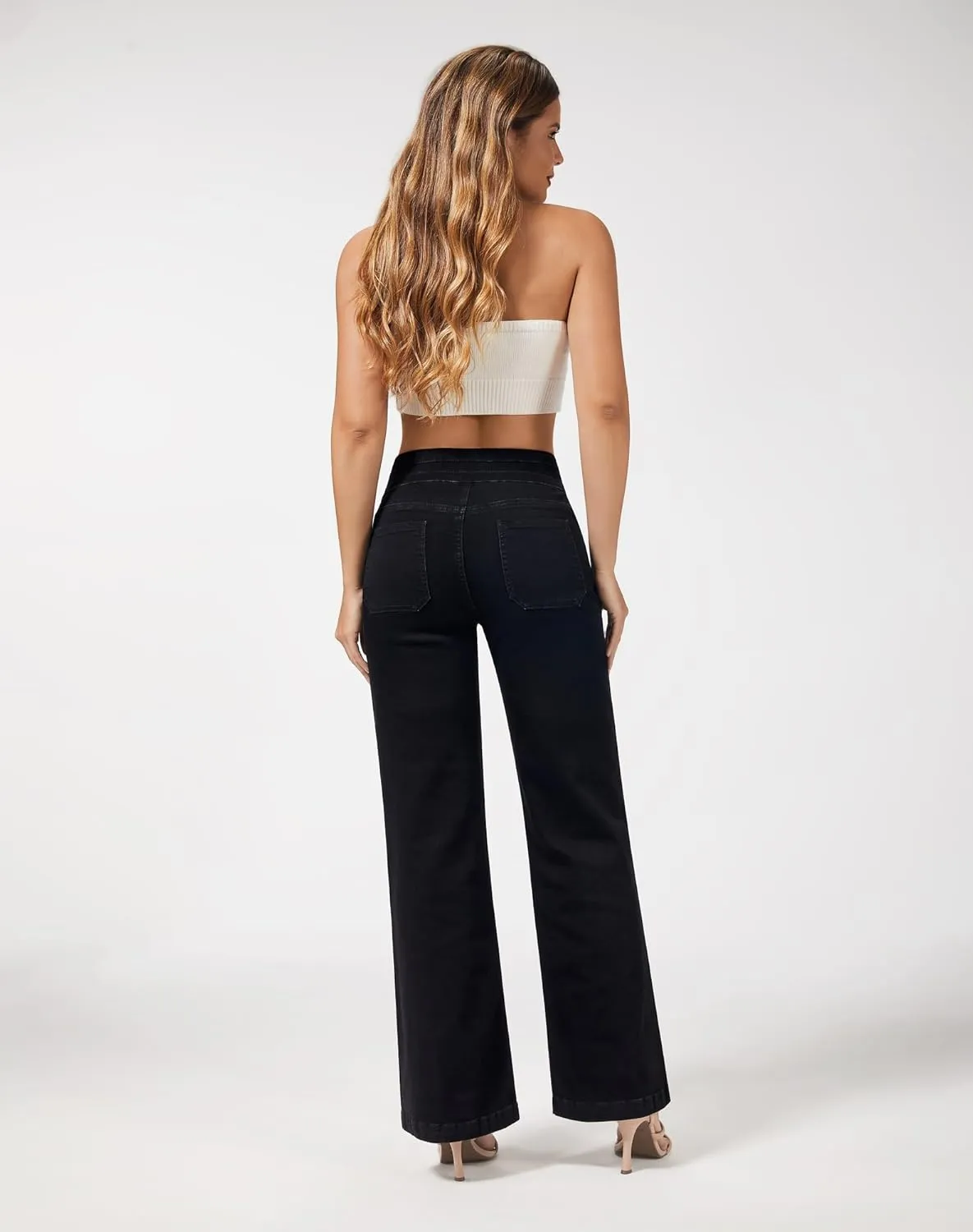 roswear Wide Leg Jeans Woman High Waist Stretchy Loose Denim Pants