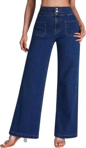 roswear Wide Leg Jeans Woman High Waist Stretchy Loose Denim Pants