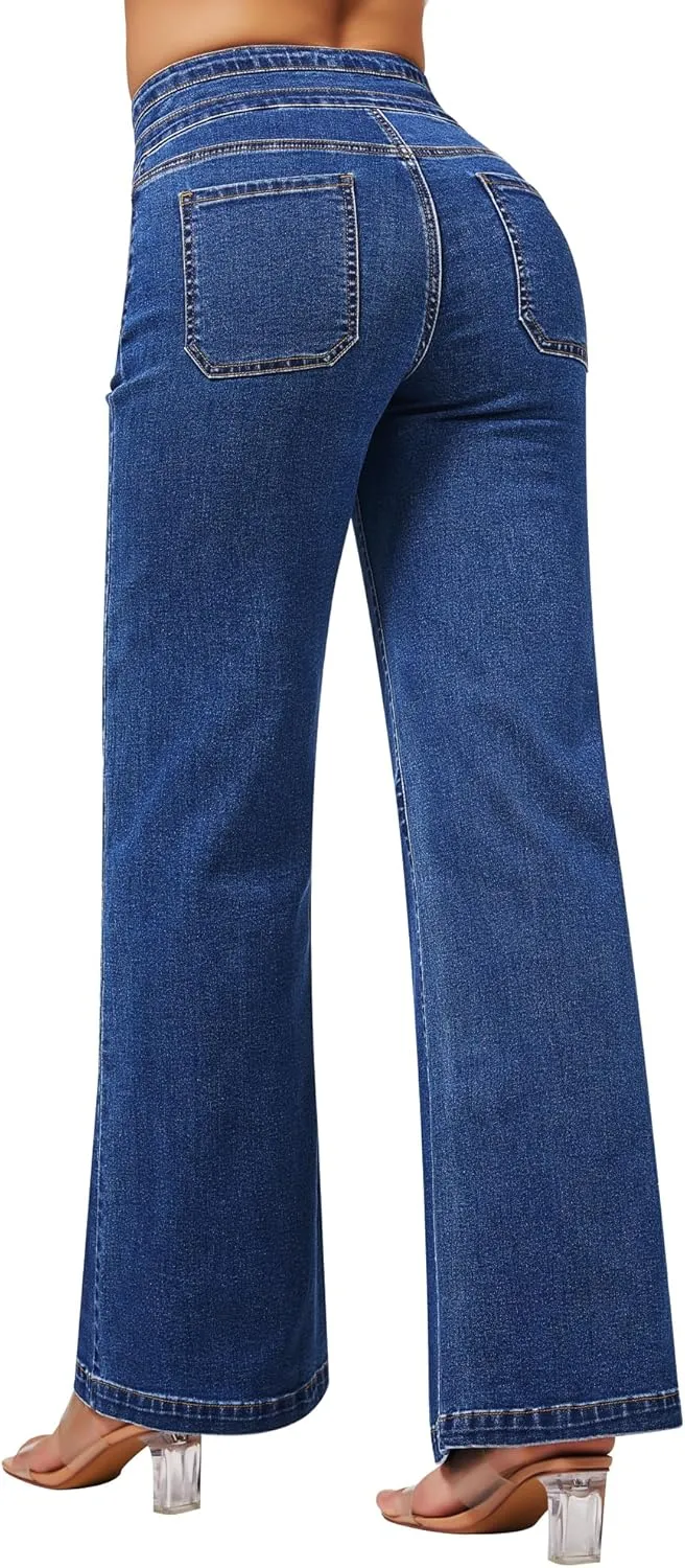 roswear Wide Leg Jeans Woman High Waist Stretchy Loose Denim Pants