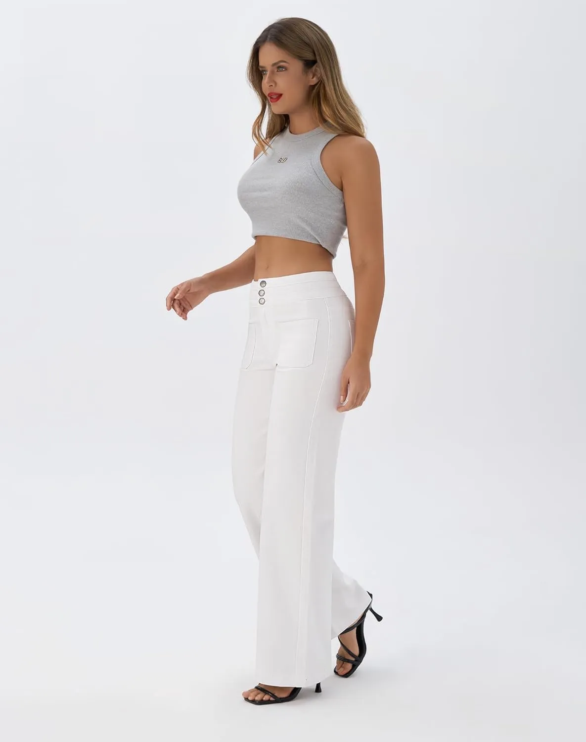 roswear Wide Leg Jeans Woman High Waist Stretchy Loose Denim Pants