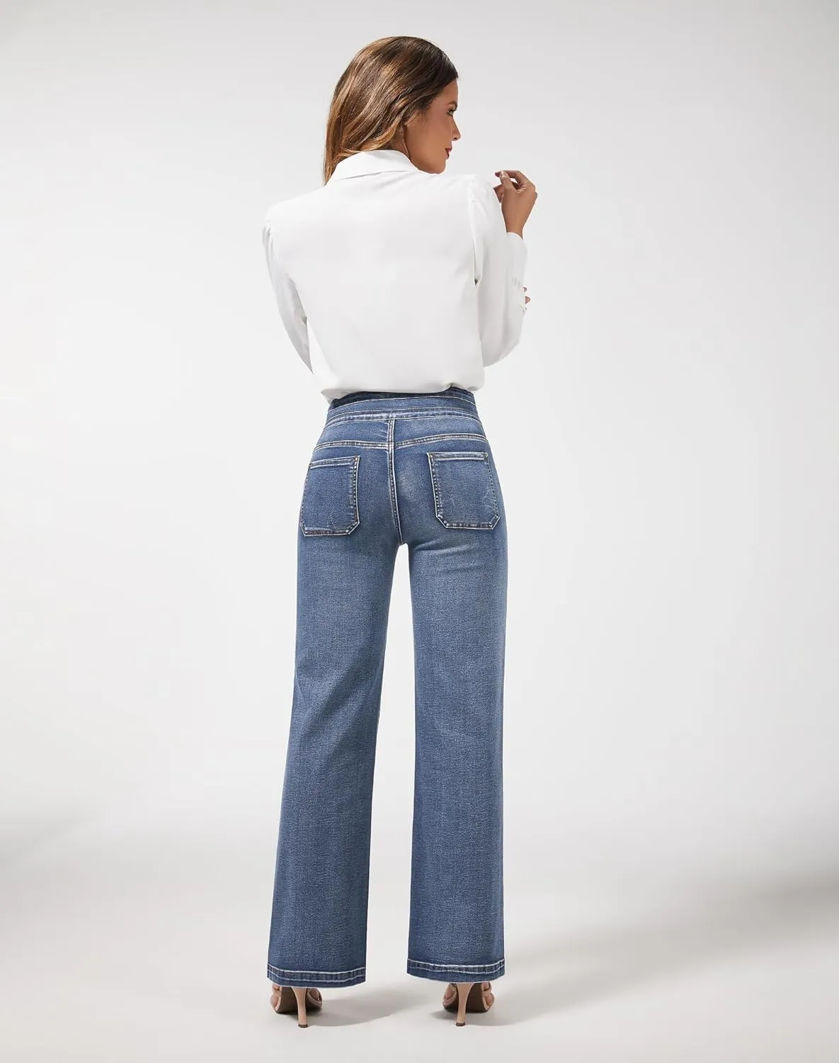 roswear Wide Leg Jeans Woman High Waist Stretchy Loose Denim Pants