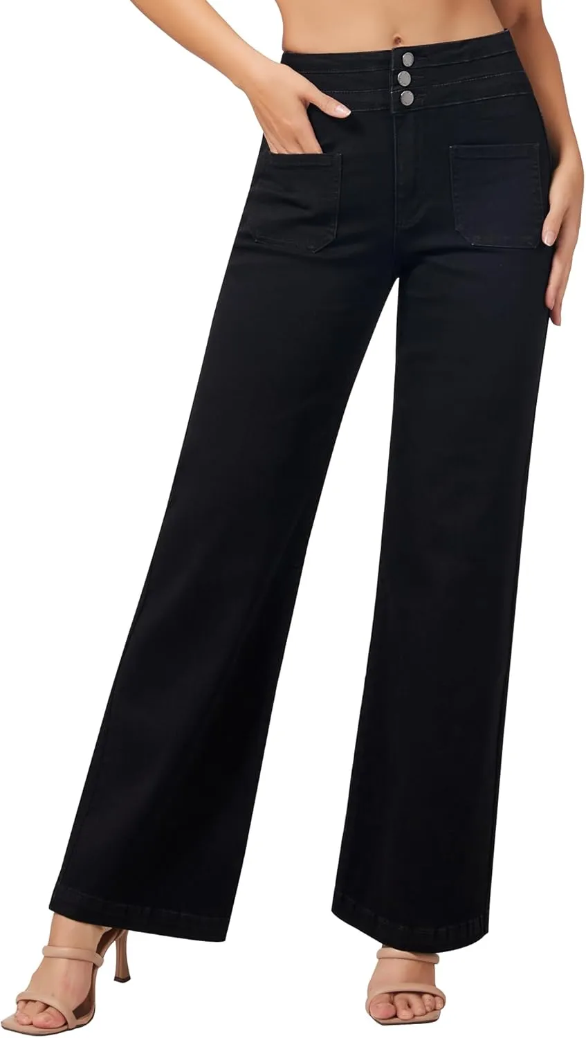 roswear Wide Leg Jeans Woman High Waist Stretchy Loose Denim Pants