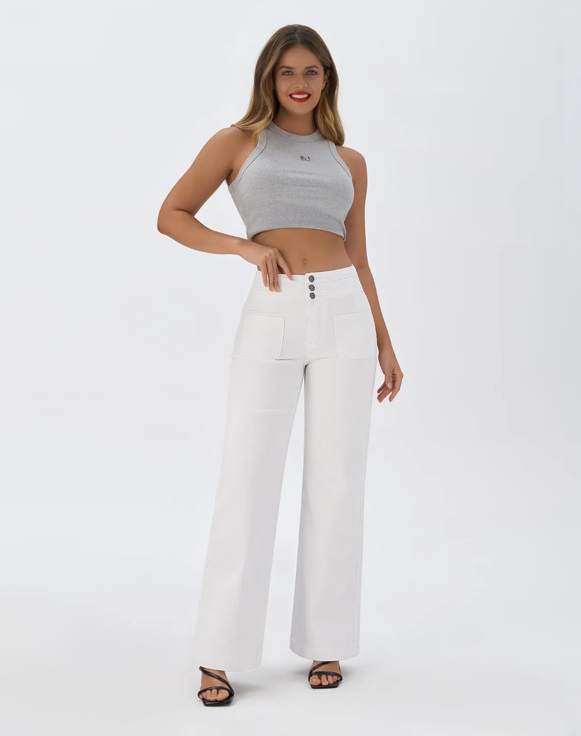 roswear Wide Leg Jeans Woman High Waist Stretchy Loose Denim Pants