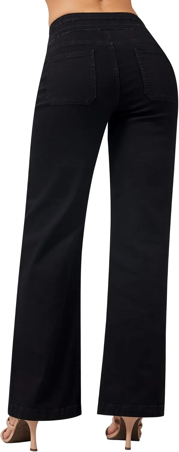 roswear Wide Leg Jeans Woman High Waist Stretchy Loose Denim Pants