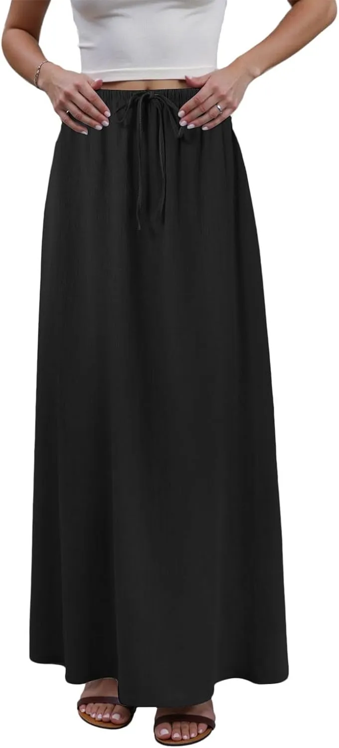 Rvidbe Maxi Skirts for Women 2025 Summer Comfy Drawstring Waist A Line Skirts Cute Vacation Boho Long Flowy Beach Skirts