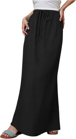 Rvidbe Maxi Skirts for Women 2025 Summer Comfy Drawstring Waist A Line Skirts Cute Vacation Boho Long Flowy Beach Skirts