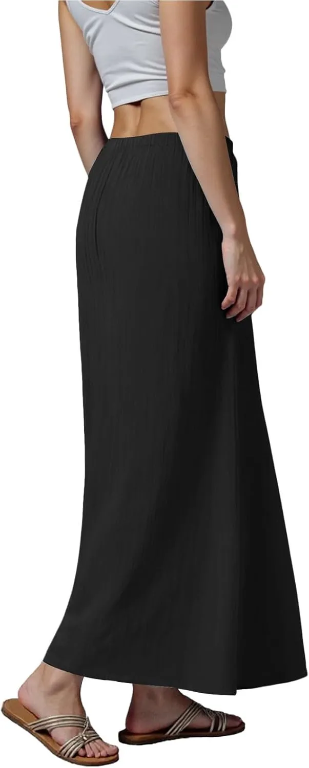 Rvidbe Maxi Skirts for Women 2025 Summer Comfy Drawstring Waist A Line Skirts Cute Vacation Boho Long Flowy Beach Skirts