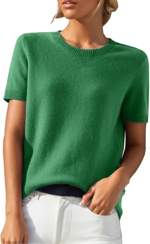 Short Sleeve Shirts for Women Trendy 2025 Crew Neck Sweater Cute Spring Casual Comfy Cashmere Sweaters Tunic Pullover