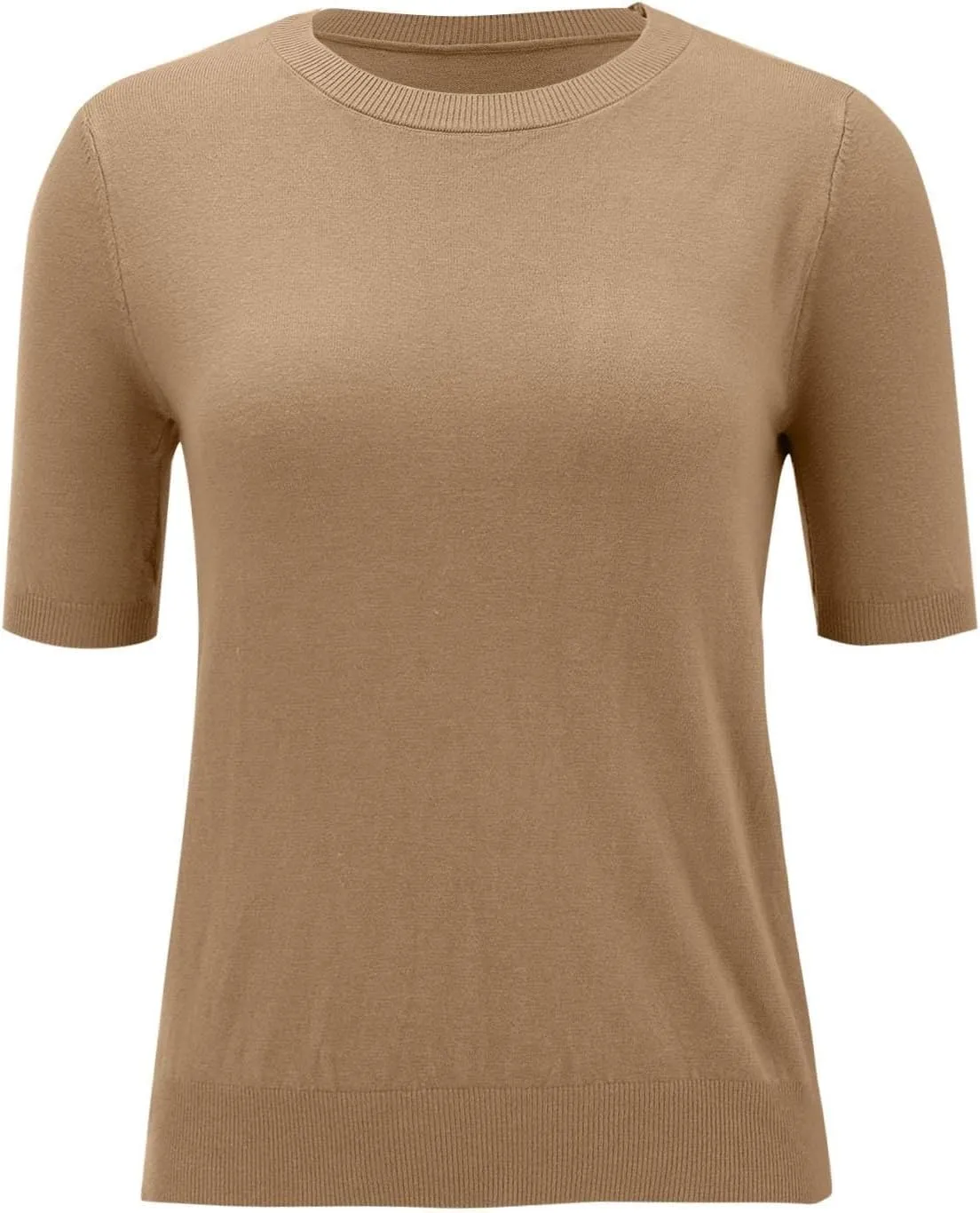 Short Sleeve Shirts for Women Trendy 2025 Crew Neck Sweater Cute Spring Casual Comfy Cashmere Sweaters Tunic Pullover
