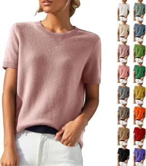 Short Sleeve Shirts for Women Trendy 2025 Crew Neck Sweater Cute Spring Casual Comfy Cashmere Sweaters Tunic Pullover