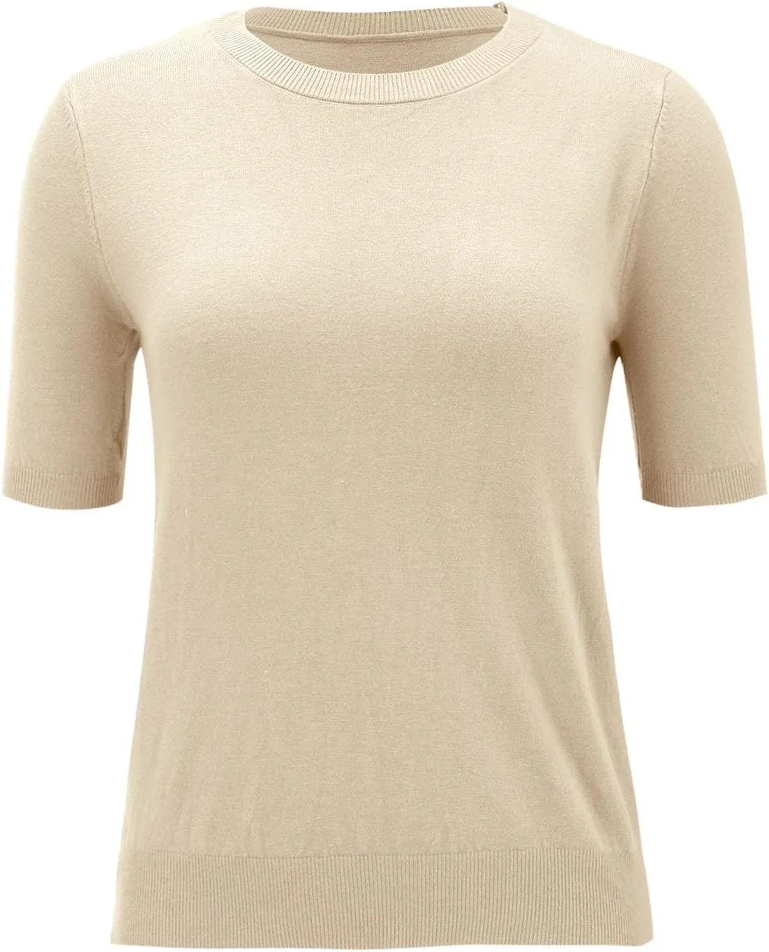 Short Sleeve Shirts for Women Trendy 2025 Crew Neck Sweater Cute Spring Casual Comfy Cashmere Sweaters Tunic Pullover