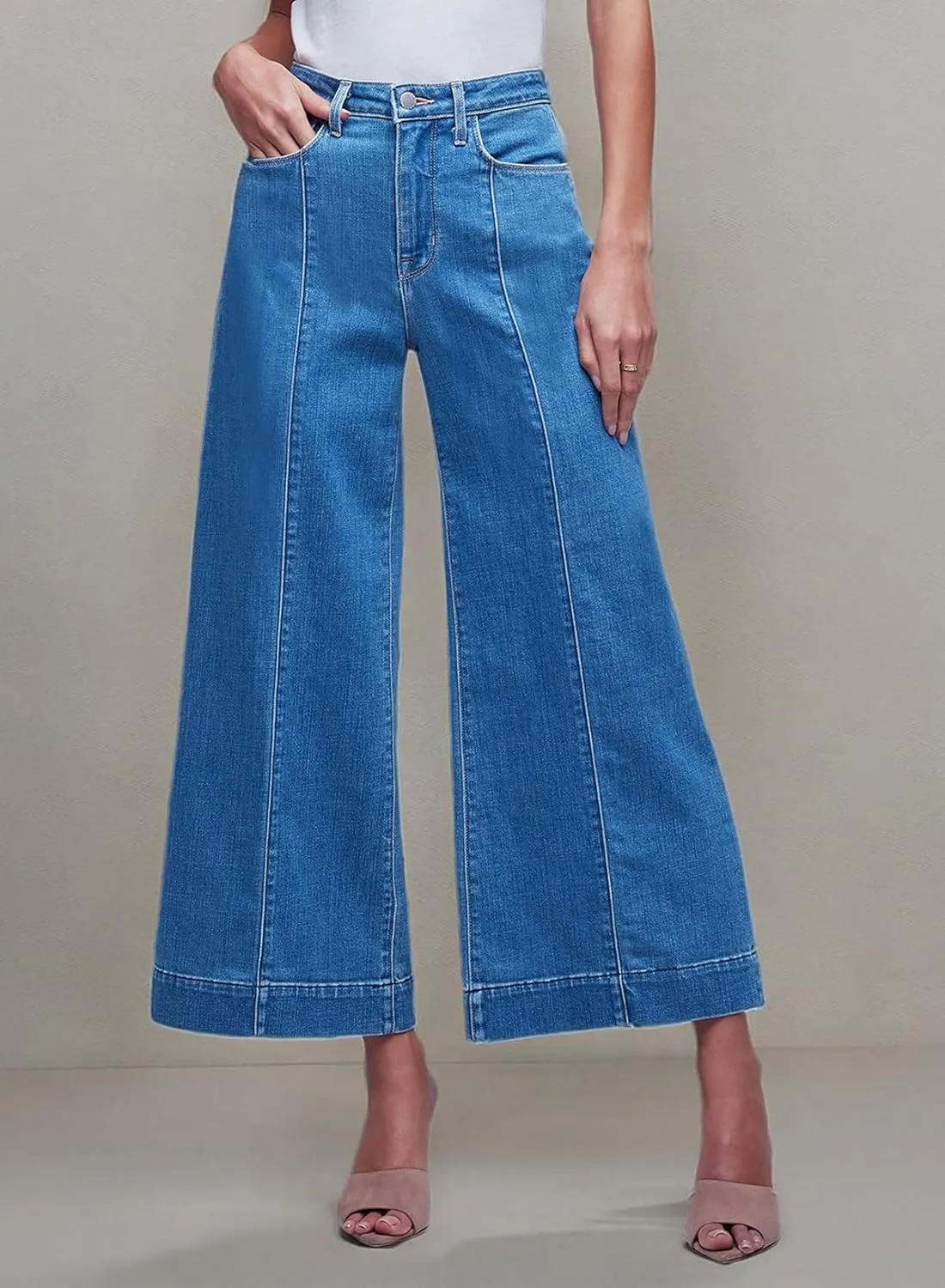Sidefeel Women's Wide Leg Jeans High Waisted Stretchy Barrel Denim Pants