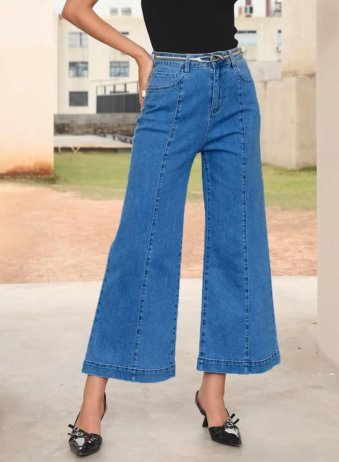 Sidefeel Women's Wide Leg Jeans High Waisted Stretchy Barrel Denim Pants