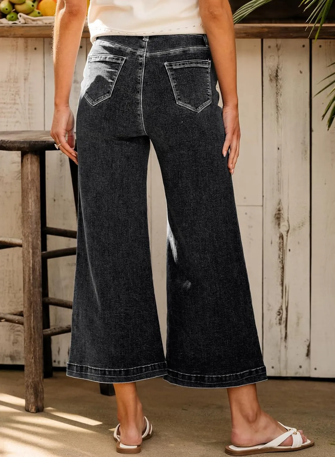 Sidefeel Women's Wide Leg Jeans High Waisted Stretchy Barrel Denim Pants