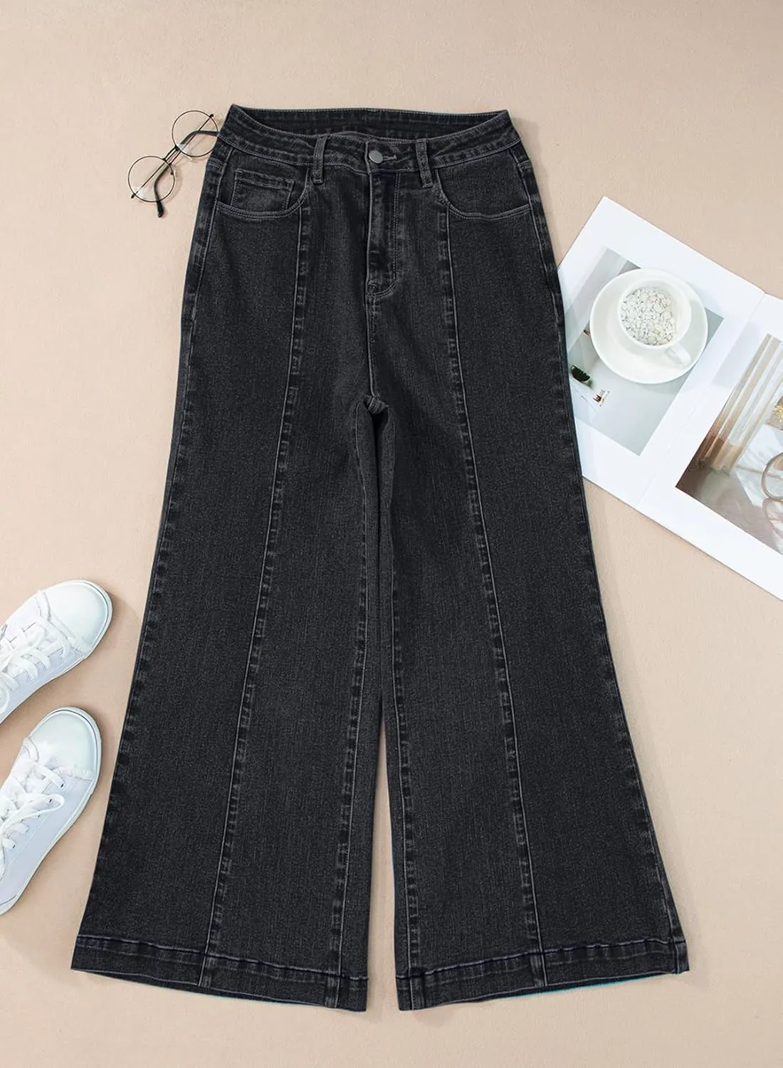 Sidefeel Women's Wide Leg Jeans High Waisted Stretchy Barrel Denim Pants