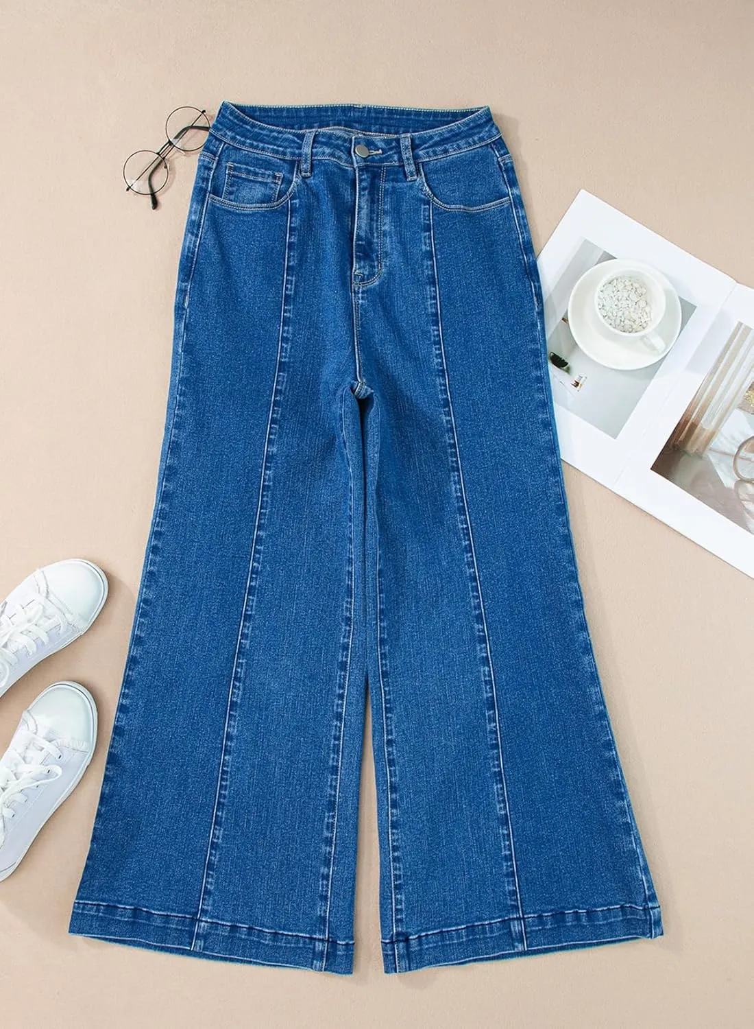 Sidefeel Women's Wide Leg Jeans High Waisted Stretchy Barrel Denim Pants