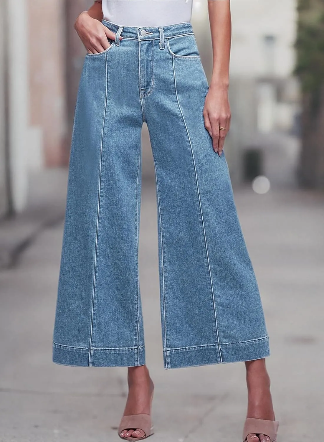 Sidefeel Women's Wide Leg Jeans High Waisted Stretchy Barrel Denim Pants
