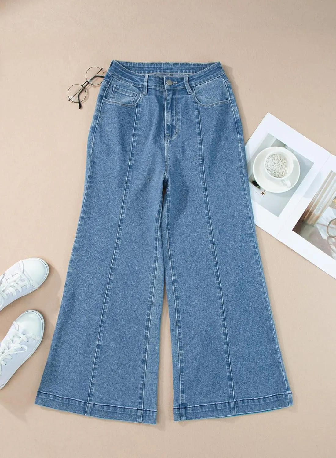 Sidefeel Women's Wide Leg Jeans High Waisted Stretchy Barrel Denim Pants