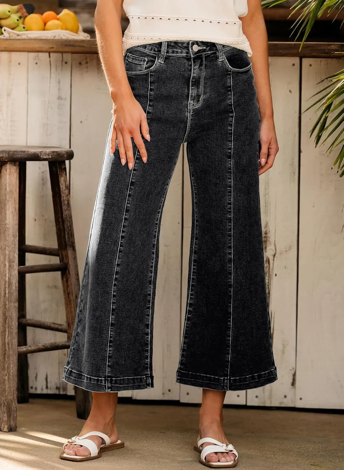 Sidefeel Women's Wide Leg Jeans High Waisted Stretchy Barrel Denim Pants