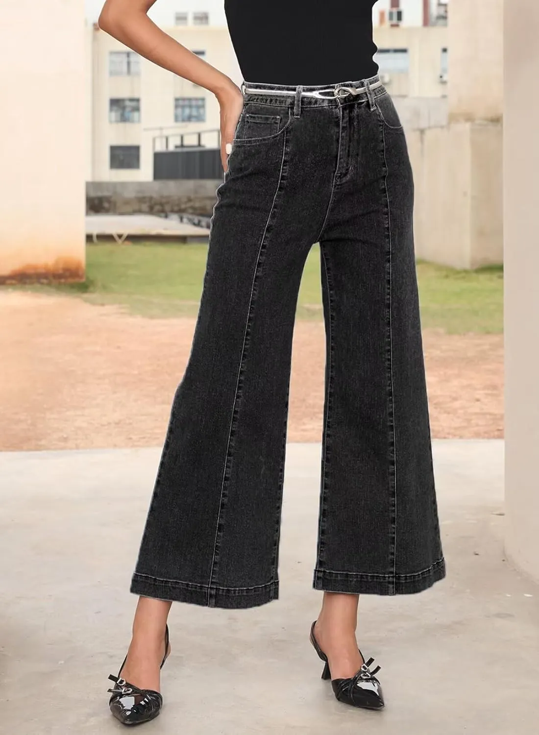 Sidefeel Women's Wide Leg Jeans High Waisted Stretchy Barrel Denim Pants