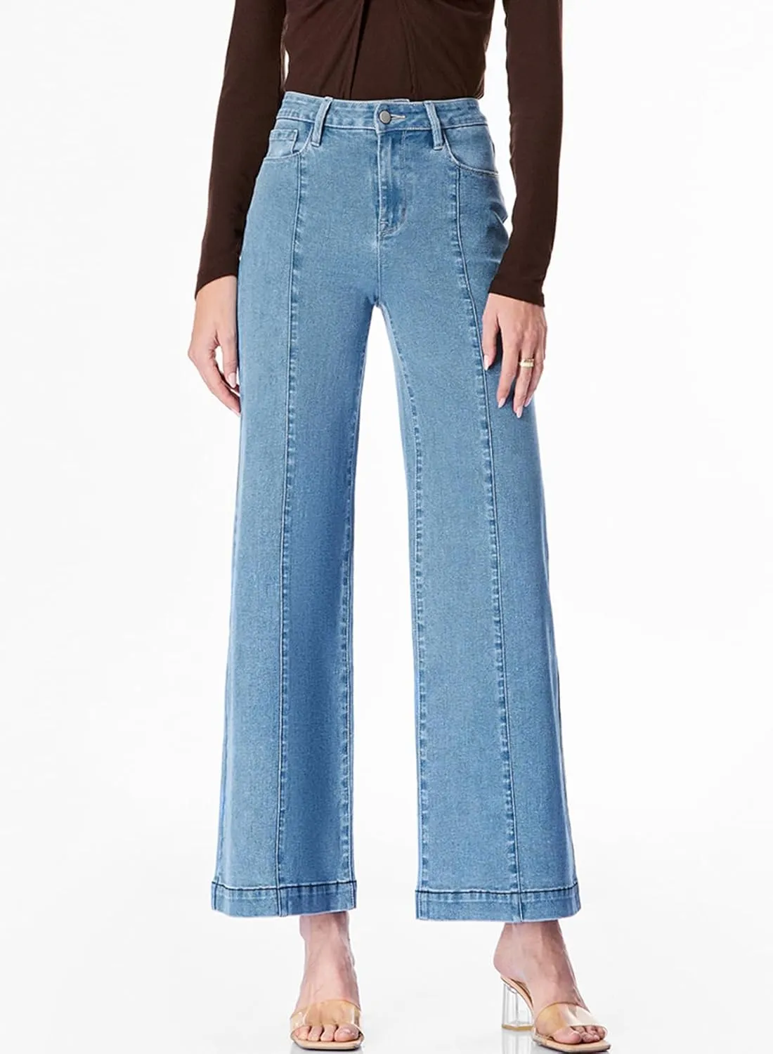 Sidefeel Women's Wide Leg Jeans High Waisted Stretchy Barrel Denim Pants