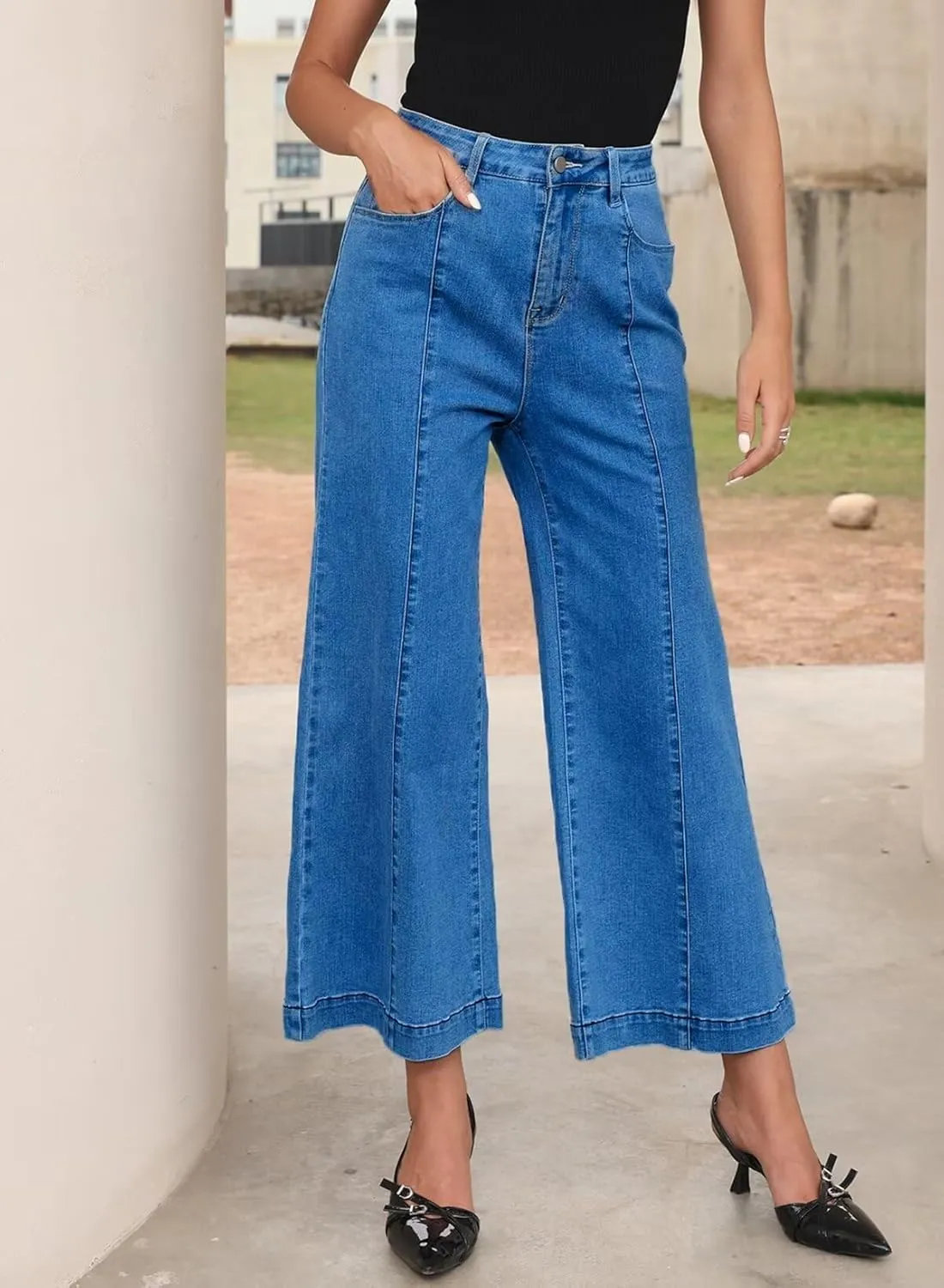Sidefeel Women's Wide Leg Jeans High Waisted Stretchy Barrel Denim Pants