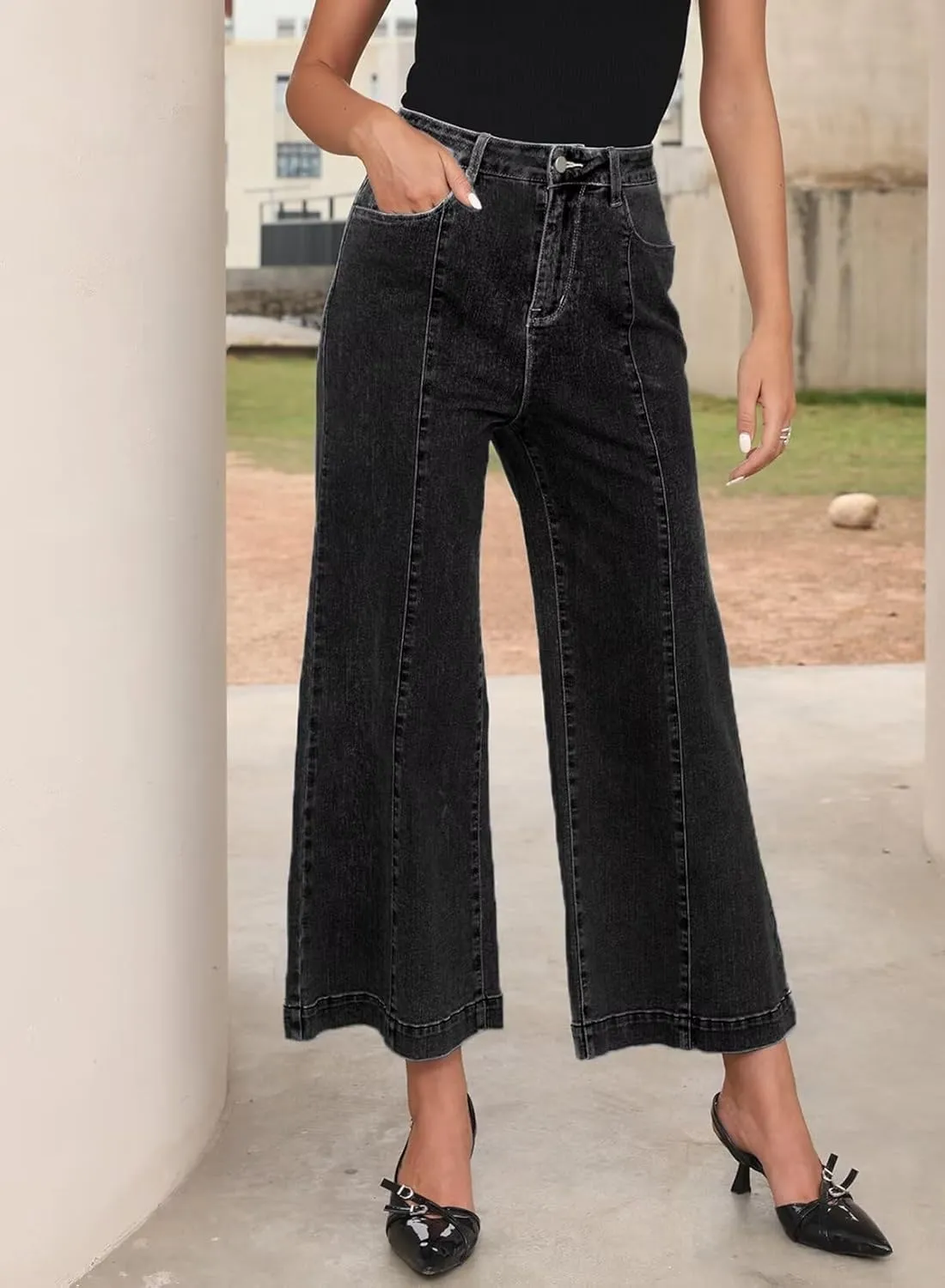 Sidefeel Women's Wide Leg Jeans High Waisted Stretchy Barrel Denim Pants