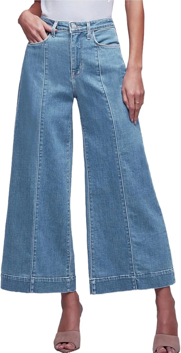 Sidefeel Women's Wide Leg Jeans High Waisted Stretchy Barrel Denim Pants