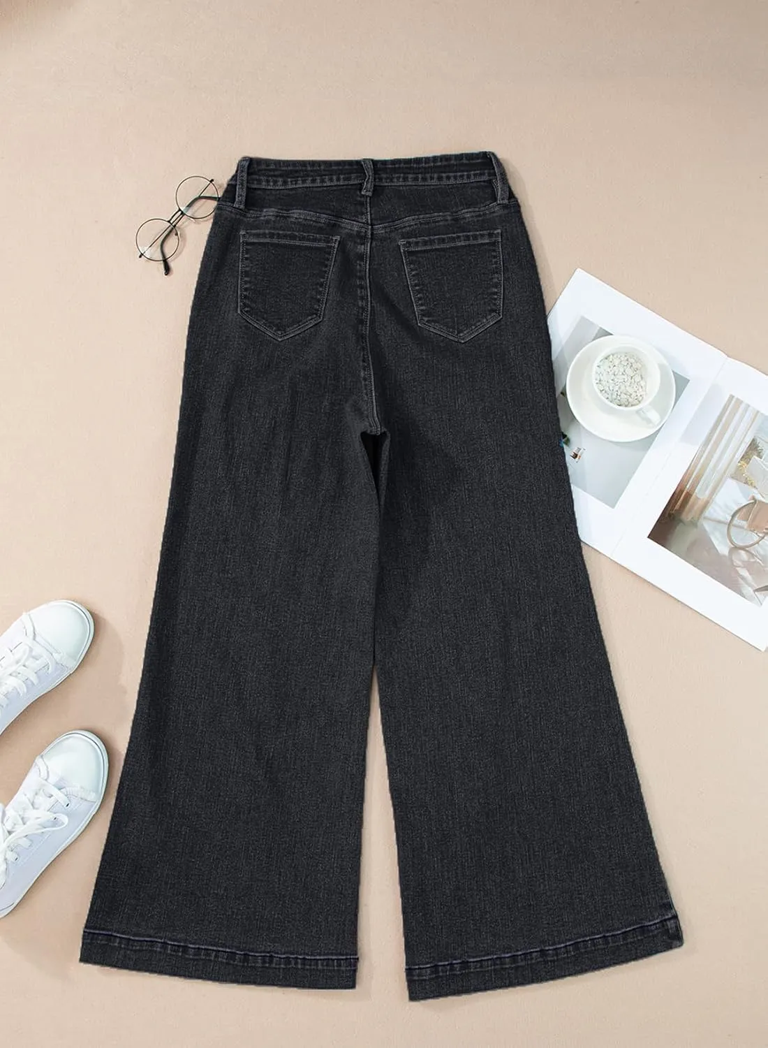Sidefeel Women's Wide Leg Jeans High Waisted Stretchy Barrel Denim Pants
