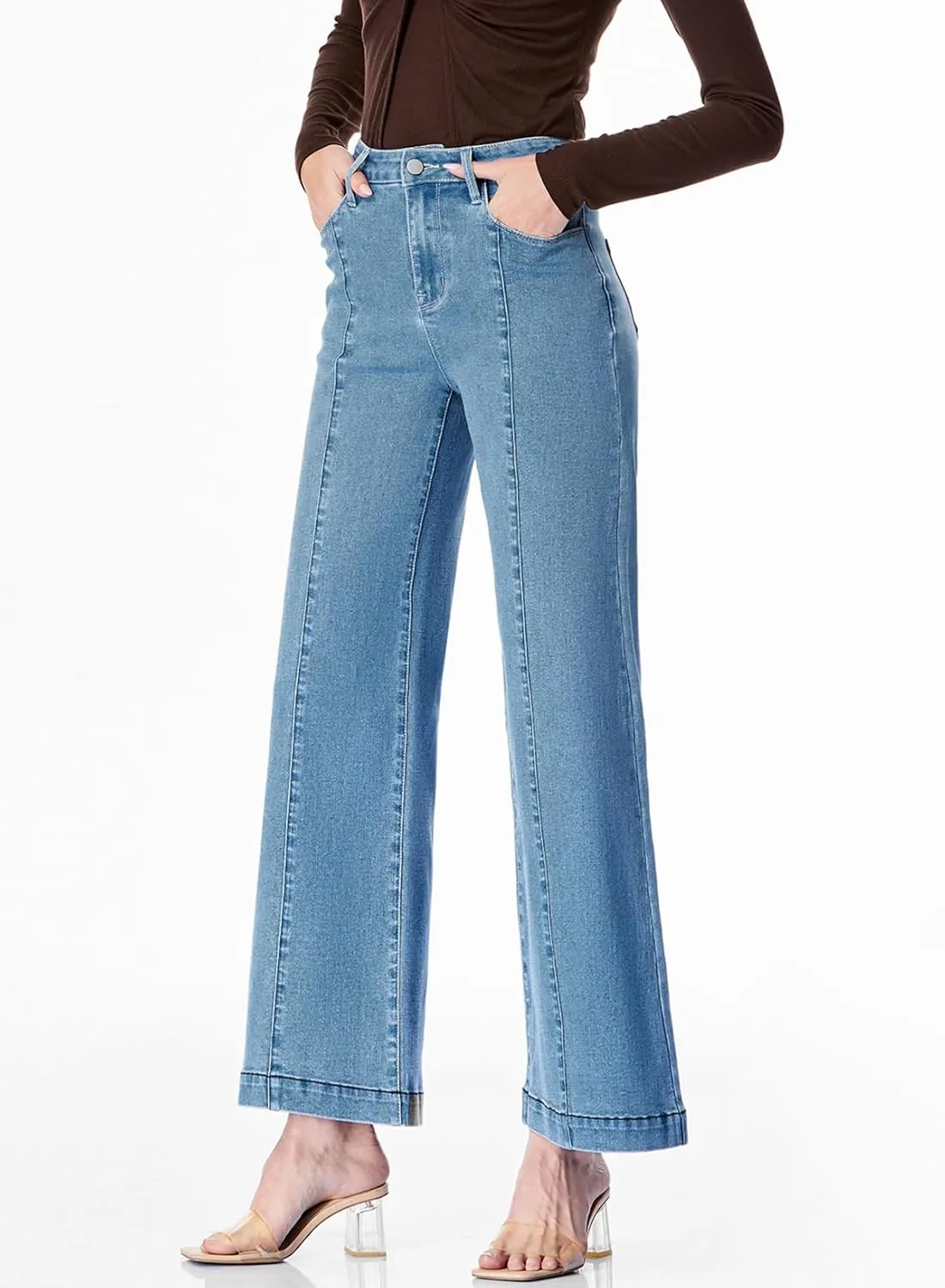 Sidefeel Women's Wide Leg Jeans High Waisted Stretchy Barrel Denim Pants