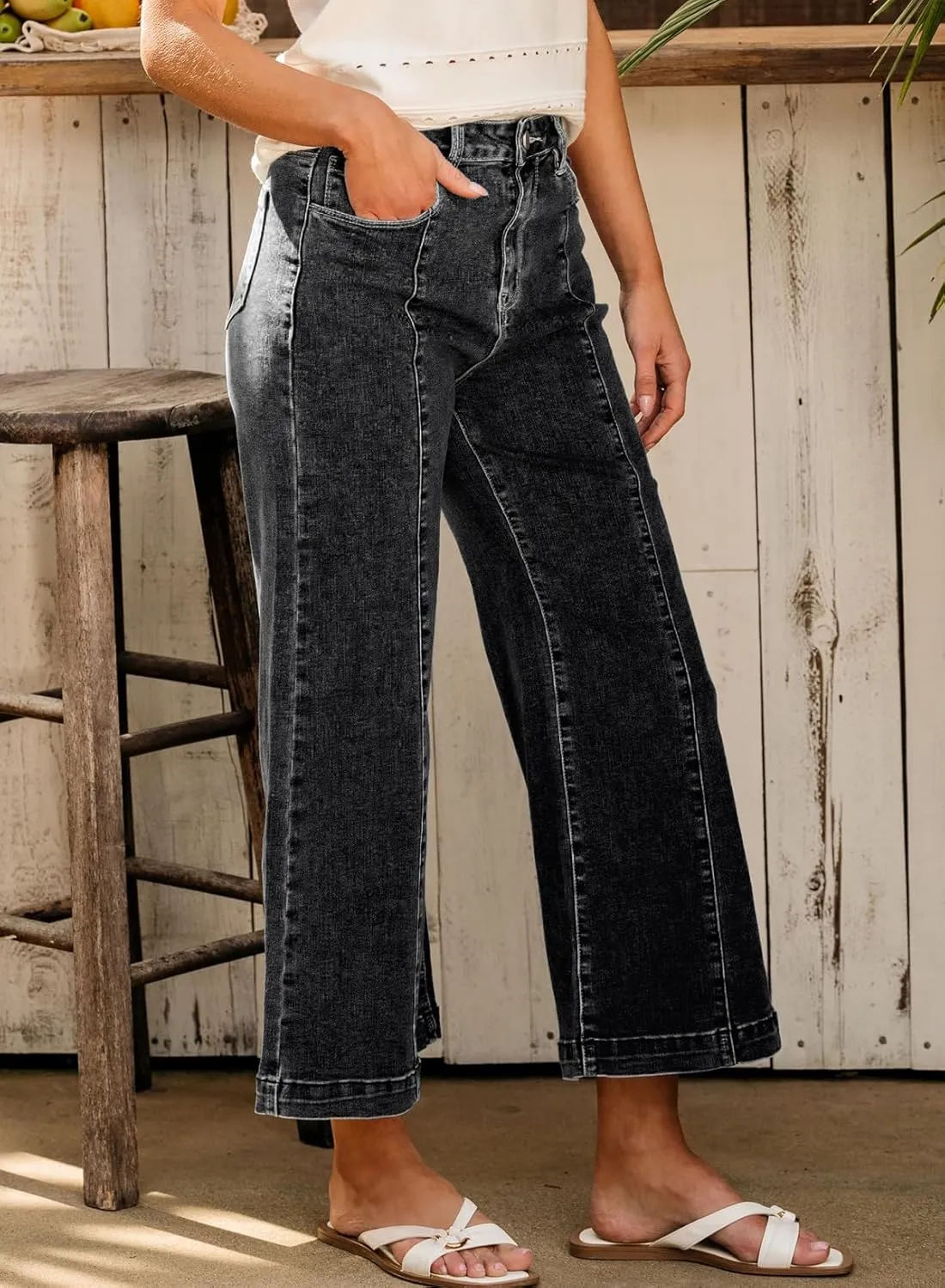 Sidefeel Women's Wide Leg Jeans High Waisted Stretchy Barrel Denim Pants