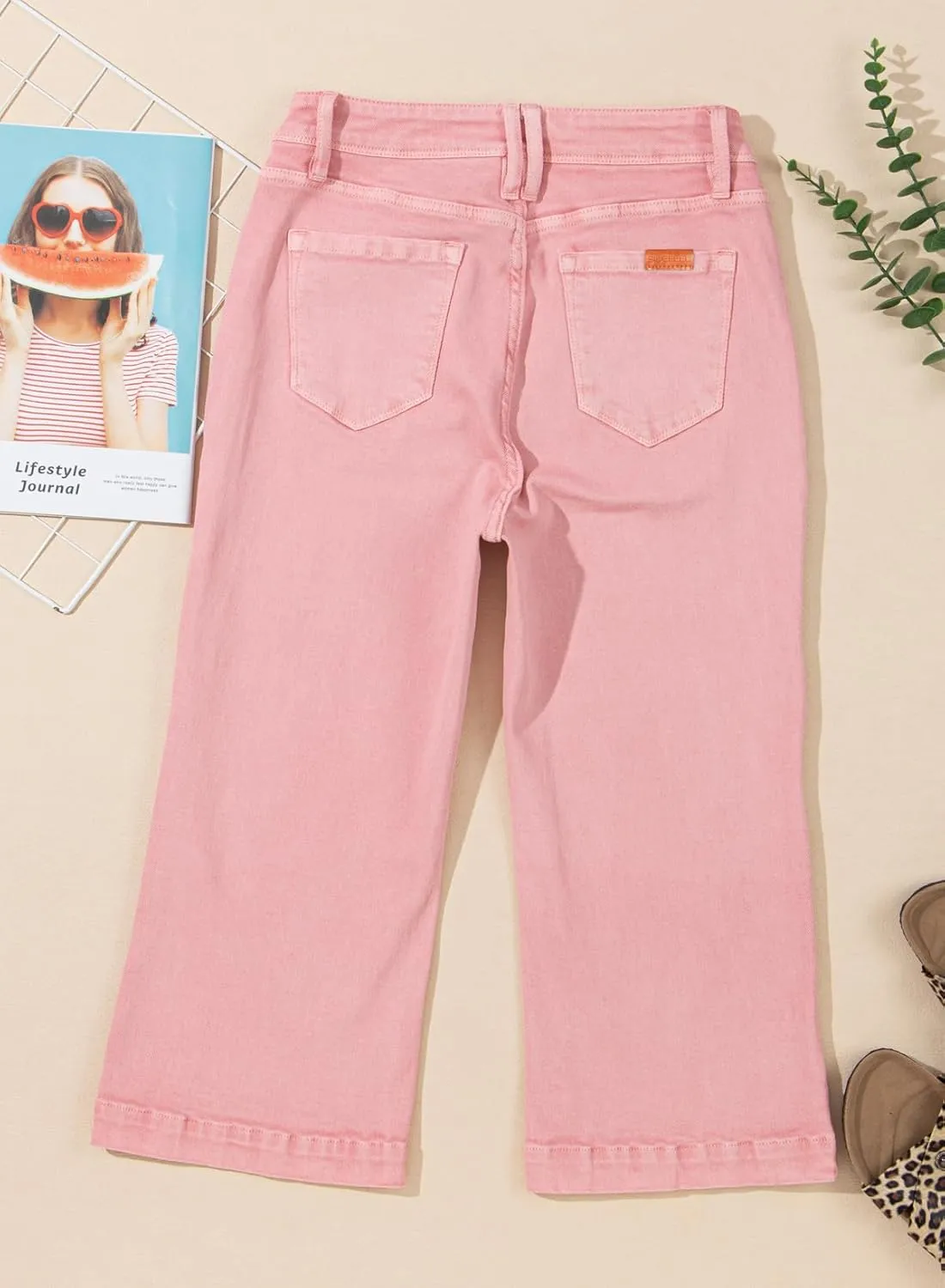 Sidefeel Women's Wide Leg Jeans High Waisted Stretchy Capri Pants