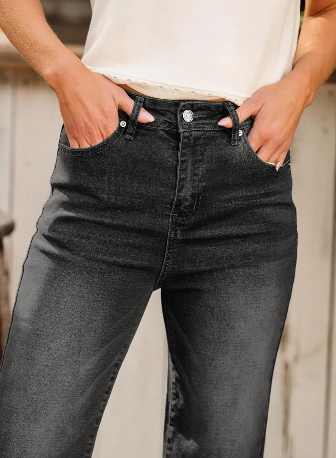 Sidefeel Women's Wide Leg Jeans High Waisted Stretchy Capri Pants