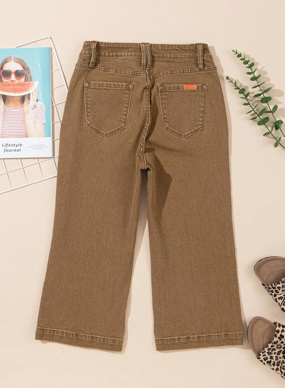 Sidefeel Women's Wide Leg Jeans High Waisted Stretchy Capri Pants