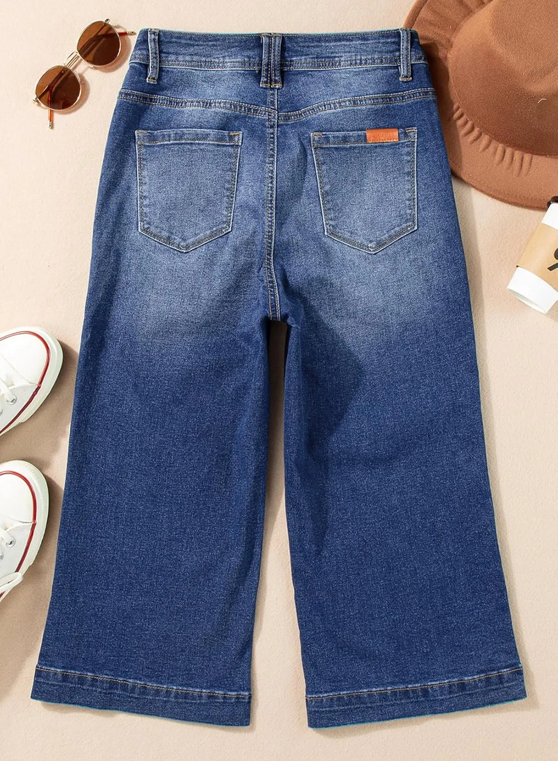 Sidefeel Women's Wide Leg Jeans High Waisted Stretchy Capri Pants